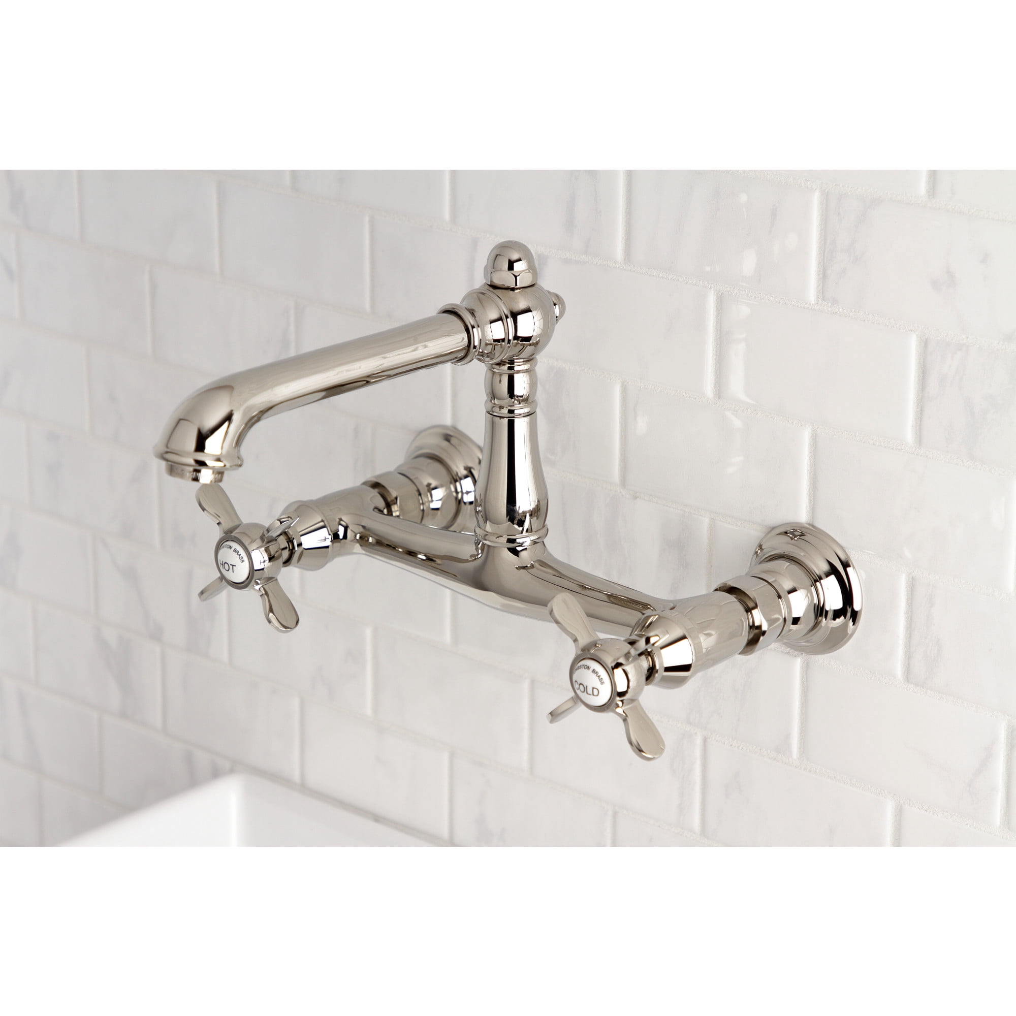 Kingston Brass KS7246BEX Essex Double-Handle Wall Mount Bathroom Faucet, Polished Nickel