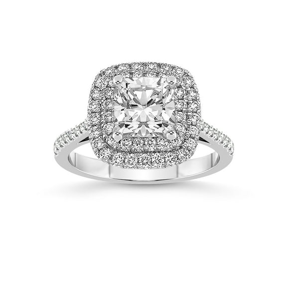 2 Carat | IGI Certified Cushion Shape Lab Grown Diamond Engagement Ring For Women | 14K White Gold | Lab Created Arya Double Halo Diamond Engagement Ring | FG-VS1-VS2 Quality