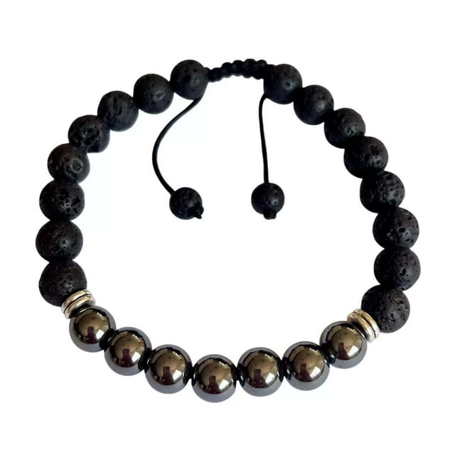 Pulsera Mala Piedra Volcánica con Hematita