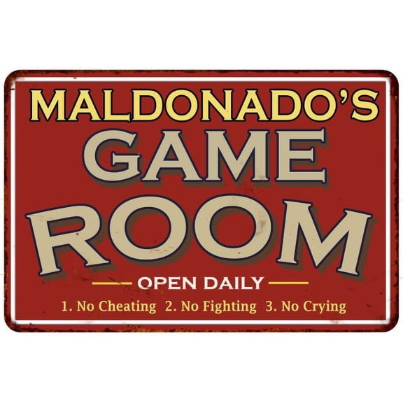 MALDONADO'S Game Room Sign Vintage 8 x 12 High Gloss Metal 208120001269