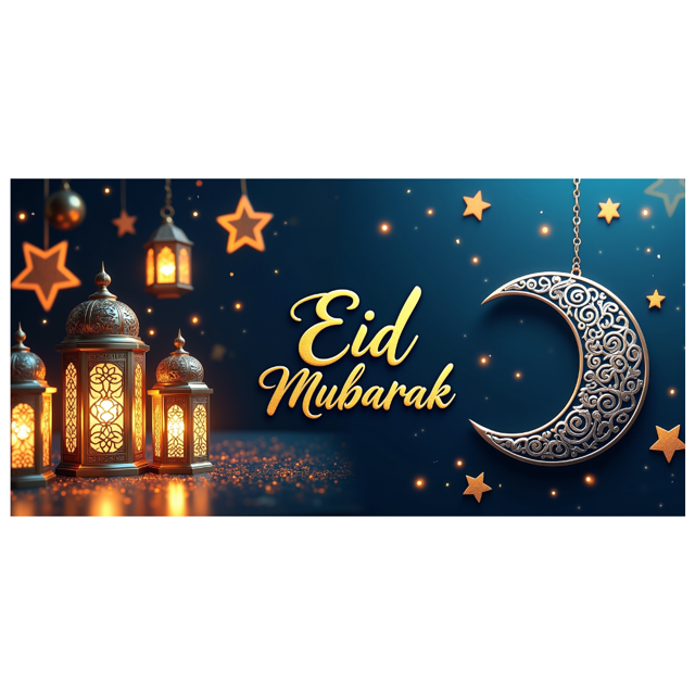 Eid Mubarak Banner Background Lanterns Stars Moon Festive Decor Backdrop for Party Event Ramadan Celebration Holiday Photography Props