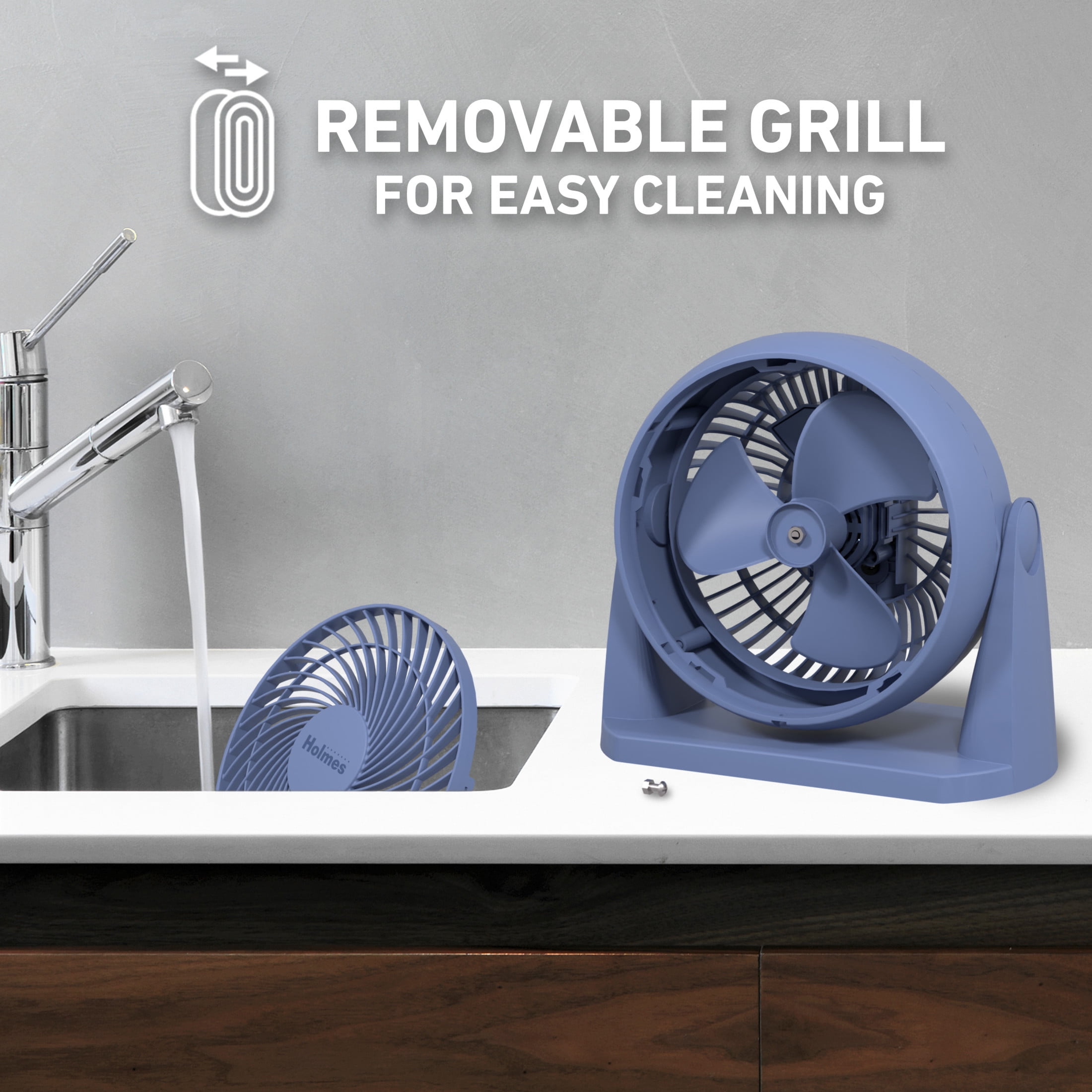 Holmes Blizzard Air Circulator Fan, 3 Speeds, 90° Tilt, Removable Grill, Smoky Blue