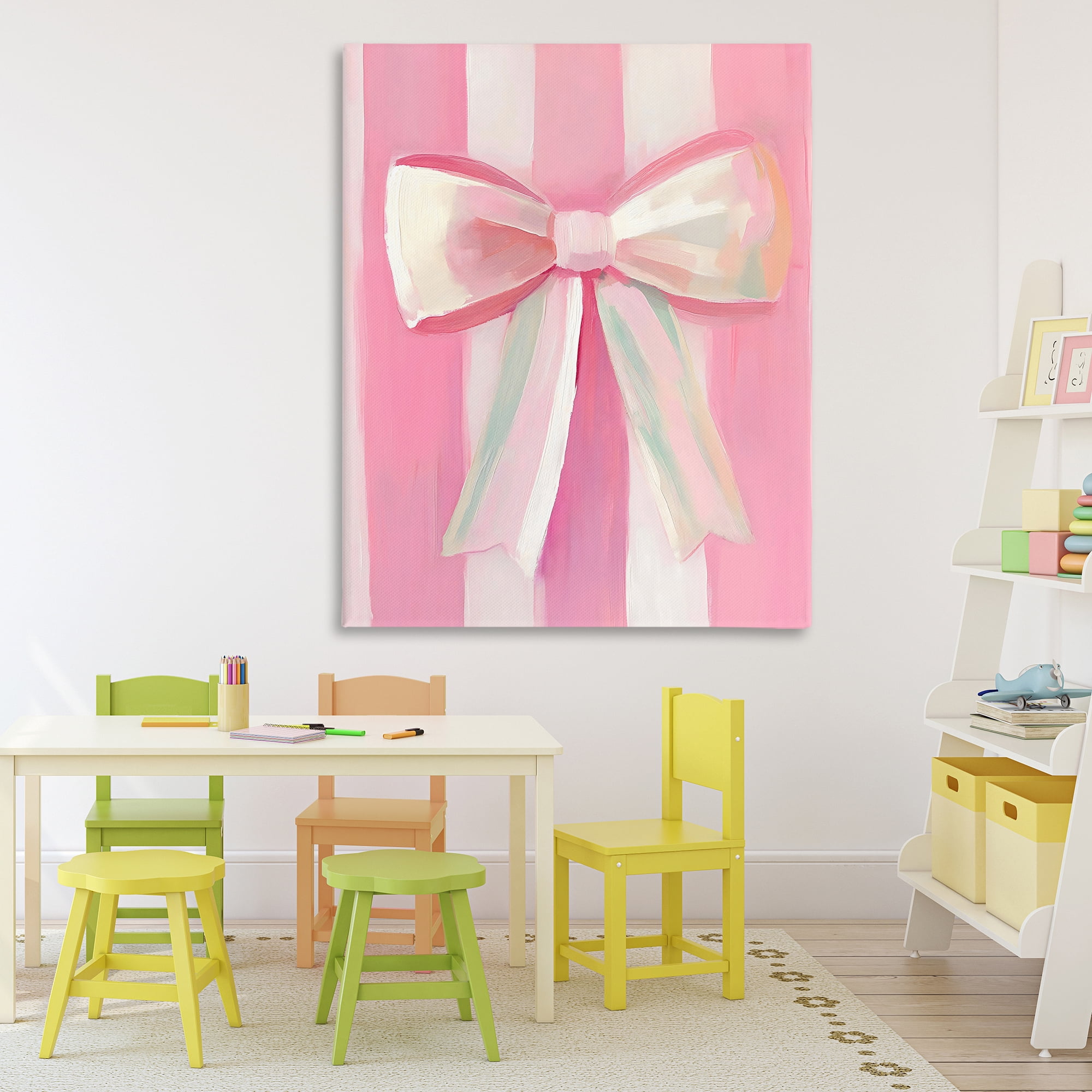 Stupell Industries Preppy Pink Bow on Stripes Canvas Wall Art, design by The Prints Vibe