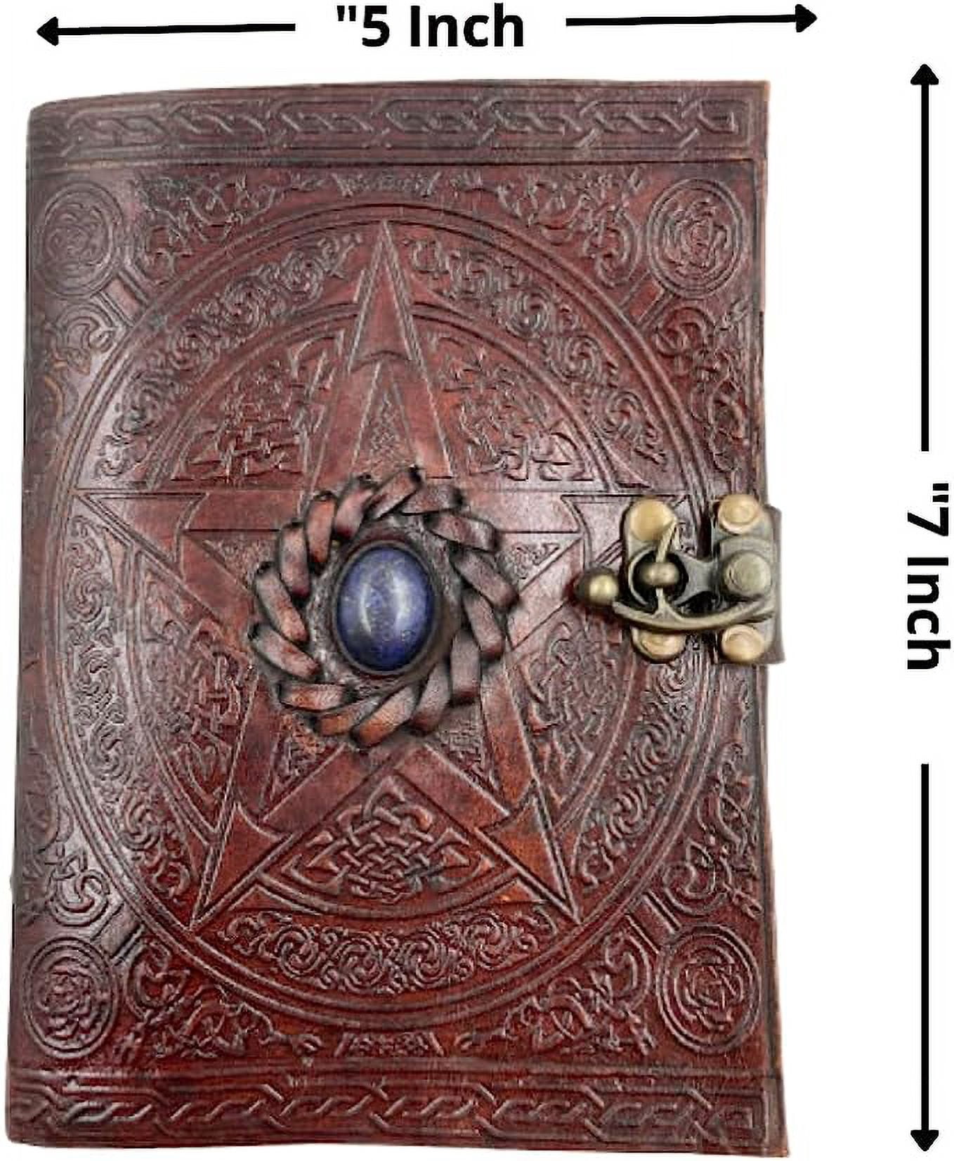 OVERDOSE Pentagram Lapis Stone Leather Journal With Brass C-Lock - Handmade Unlined Paper Leather Bound Journal | Sketchbook & Notebook - Drawing Journal - 5 x 7 inches | 12 x 17 cm | A6