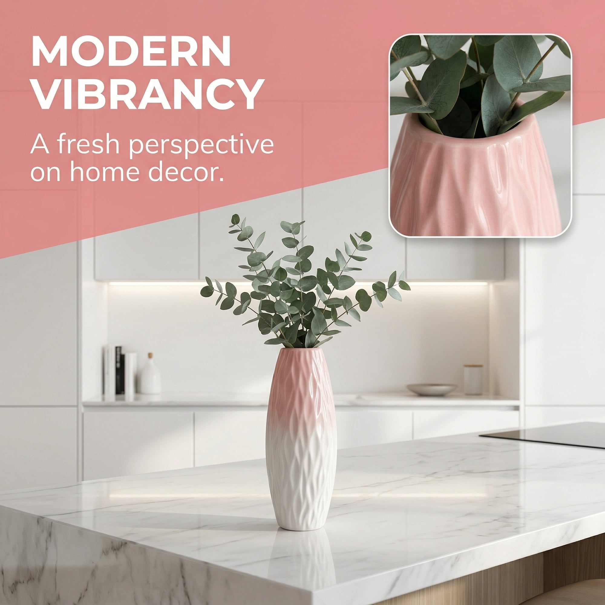 Unique Bargains Modern Tall Ceramic Vase for Decorative Pink 2.6"L x 2.6"W x 9.4"H