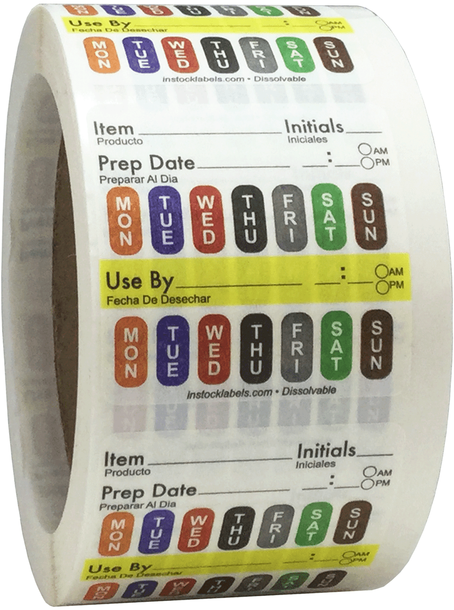 * Prepped Food Day Dot Labels Catering Stickers 50 x 65mm 500 Per Roll  RRIDUBX2 