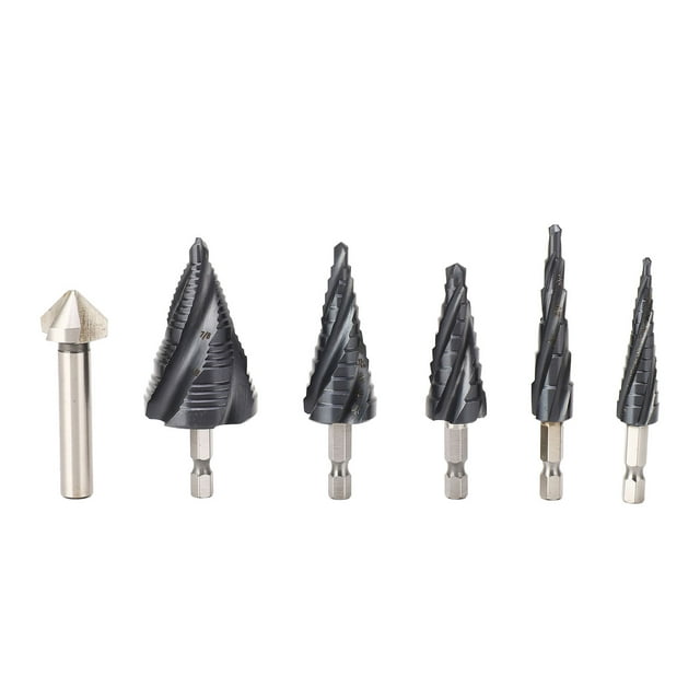 Juego De 5 Piezas De Taladro De Torre De Taladro De Escalera De Cuatro Filos, Mango De 1/4 De Pulgada, Adecuado Para Acero Inoxidable Y Metal Duro, Taladro De Escalera Imperial, Brocas De Escalera De