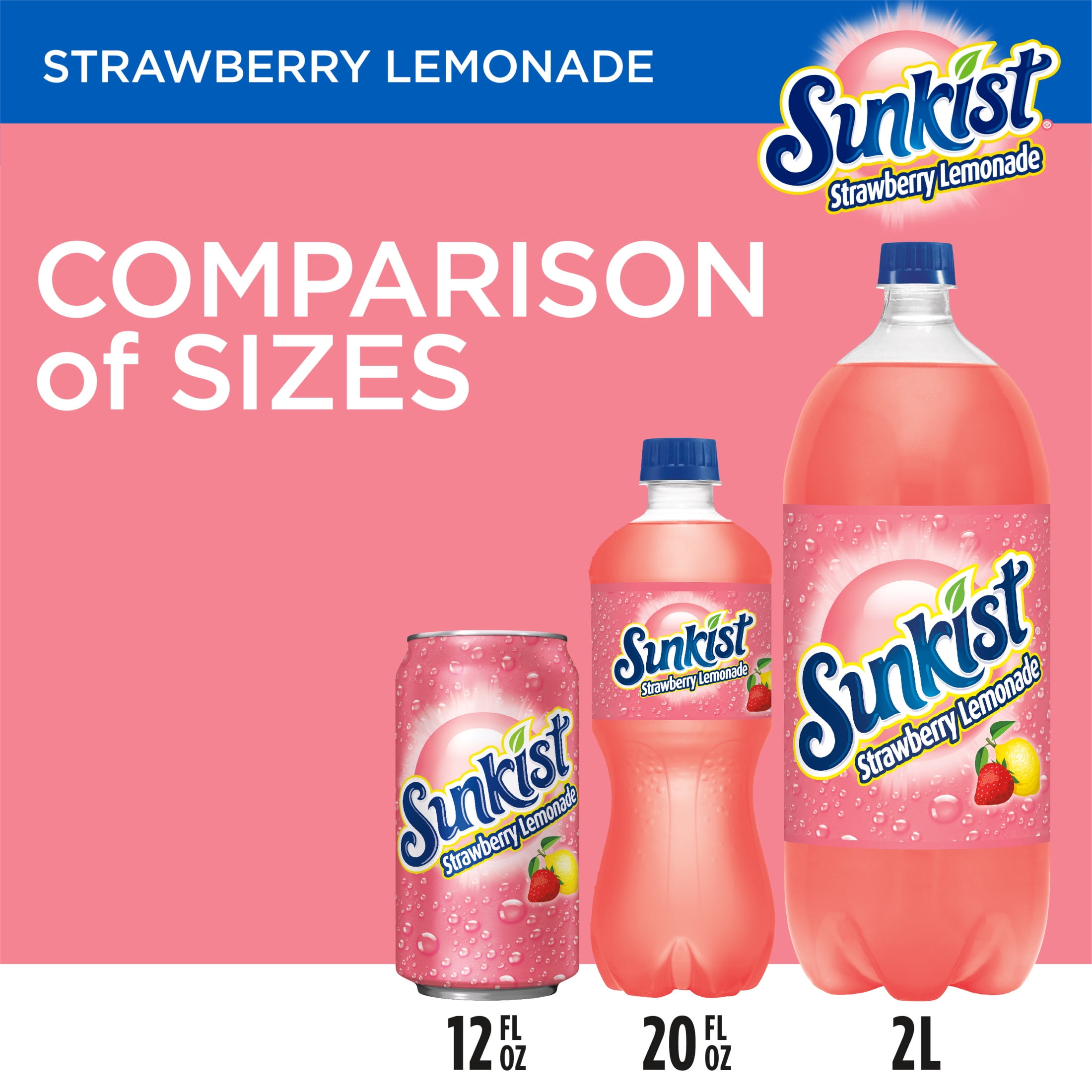 Sunkist Caffeine Free Strawberry Lemonade Soda Pop, 12 fl oz, 12 Pack Cans
