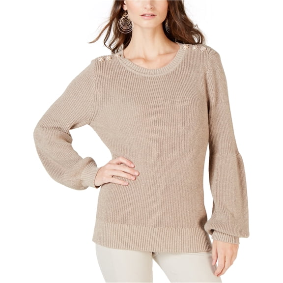 I-N-C Womens Button Shoulder Pullover Sweater, Metallic, Small