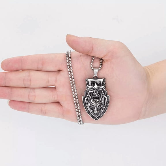 HOOUN Men's Stainless Steel Amulet Wolf Head Pendant Necklace Jewelry Gift Wholesale