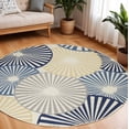 thumbnail image 3 of HomeRoots 545324 8 ft. Round Geometric Power Loom Area Rug, Blue & Ivory, 3 of 9