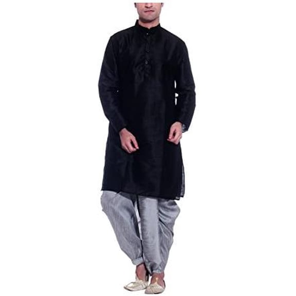 Royal Kurta Men Kora Silk Kurta & Dhoti (sadsds_black_black_42)