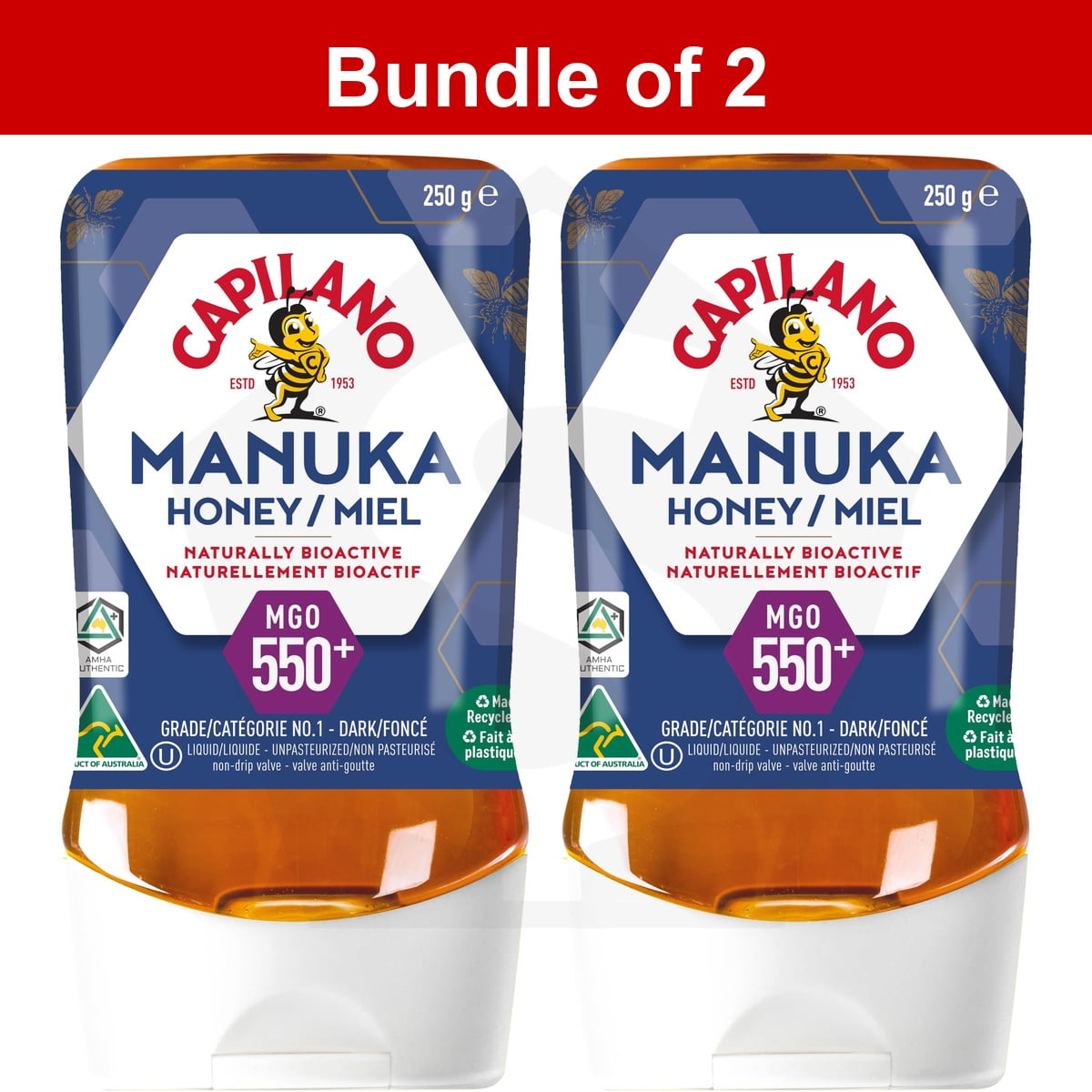 Bundle of 2 - Capilano Active Manuka Honey, 100% Pure Australian