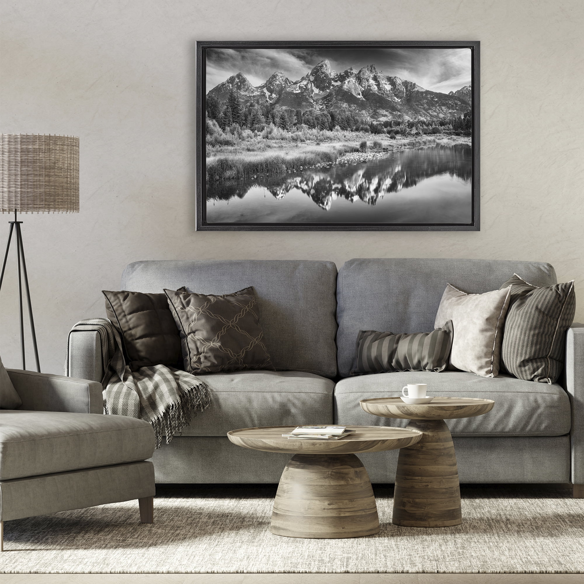 Stupell Industries Teton Mountain Reflections Black Framed Floater Canvas Wall Art, design by Rick Berk