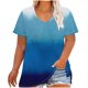 thumbnail image 2 of Puntoco Liquidación de blusas cortas para mujer Camisa básica estampada de manga corta con cuello en V y talla grande para mujer, 2 of 5