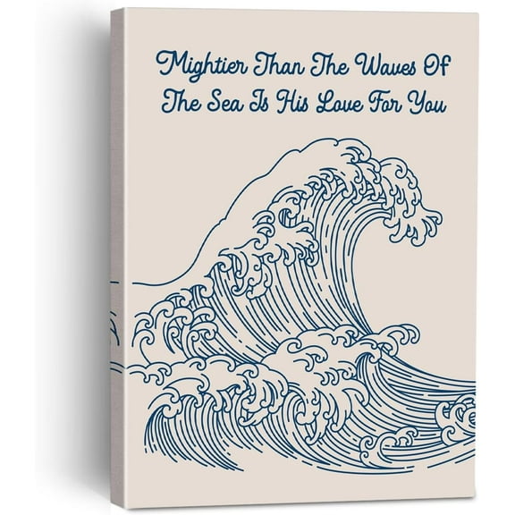 Minimalist Christian Wall Art Bible Verse Mightier Than The Waves Canvas Painting Framed Wall Decor for Home Office, Psalm 93:4 Ocean Scripture Poster Print Religious Gift