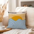 thumbnail image 3 of Ethan Taylor Abstract Throw Pillow Soft Cushion Cover 'Bauhaus Waves & Sun in Blue and Orange Patterns Waves' Bohemian Pattern Decorative Square Accent Pillow Case, 20x20 Inches, Blue, Orange, 3 of 5