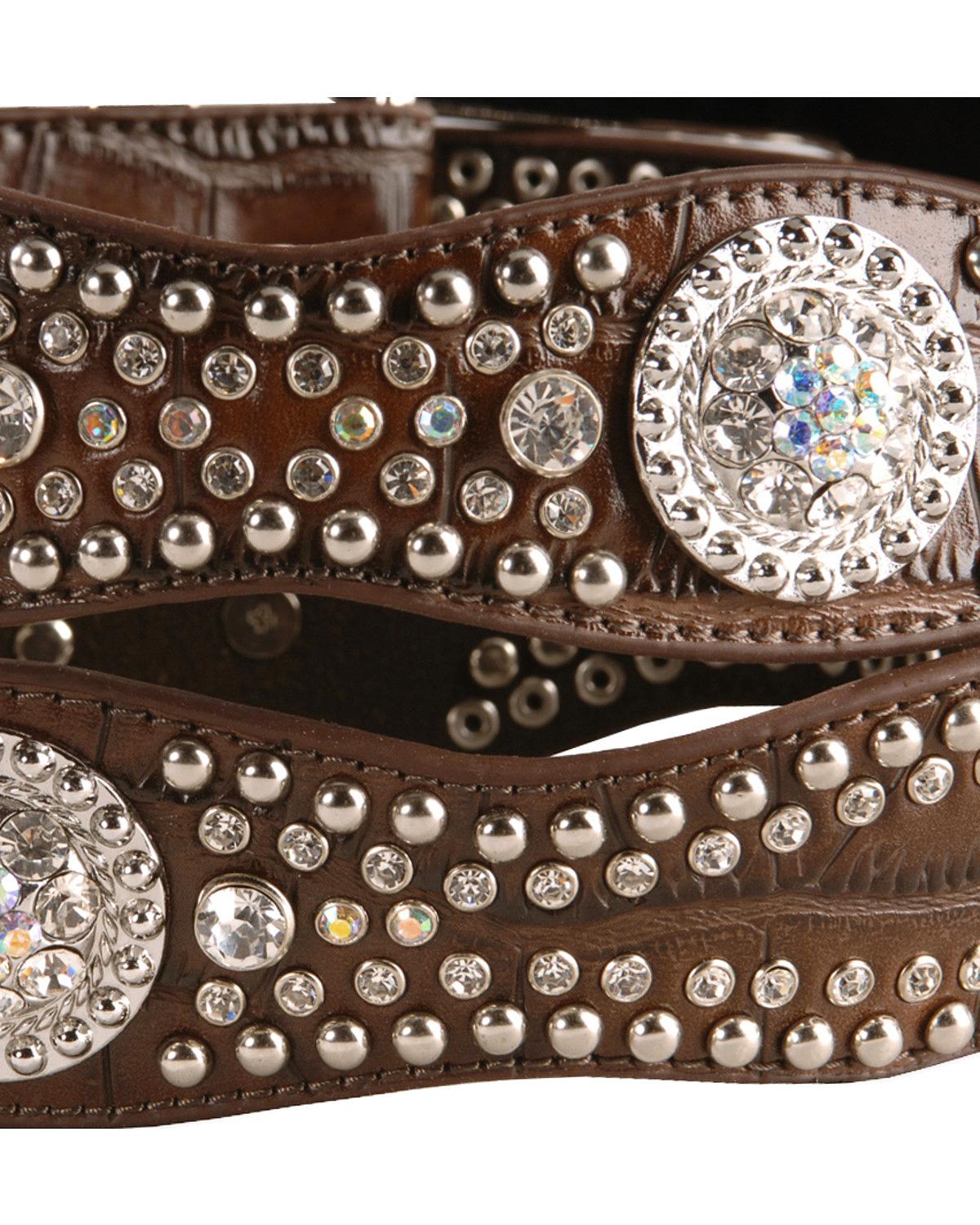 Nocona Ladies\' Brown Scalloped Rhinestone Leather Western Belt Nocona Ladies Western Studded Brown Leather Cowgirl Belt  main image 3