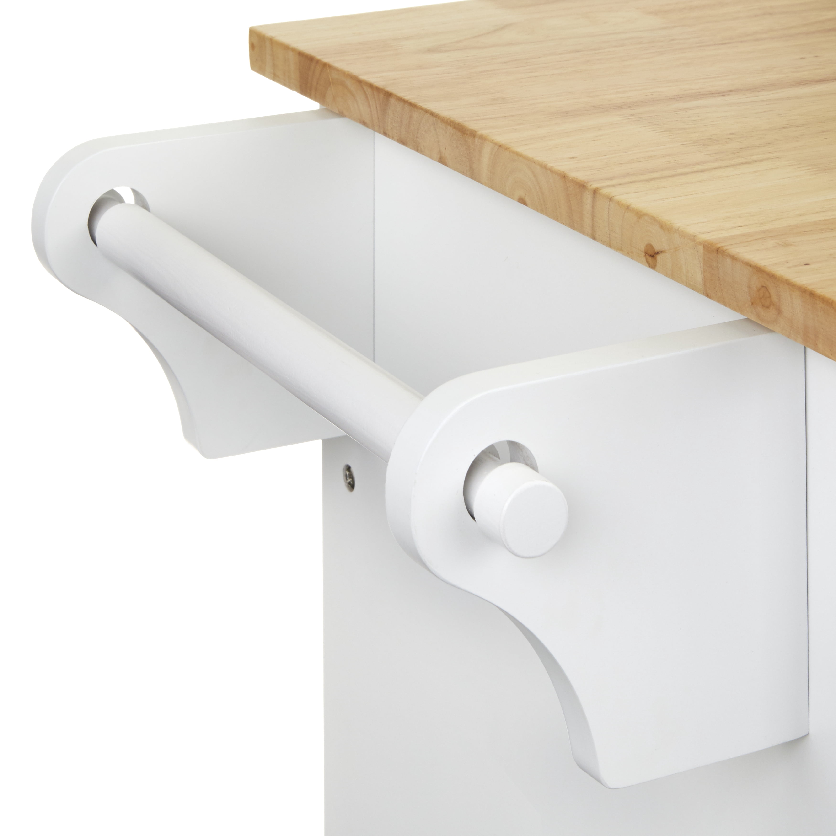TMS Georgia Butcher Block Rolling Kitchen Island with Drawers, Shelves, Towel Racks, and Spice Rack, White