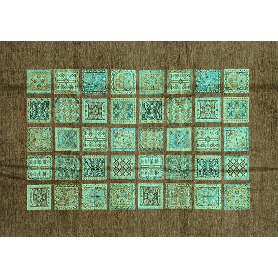 Ahgly Company Machine Washable Indoor Rectangle Abstract Turquoise Blue Modern Area Rugs, 2' x 5'