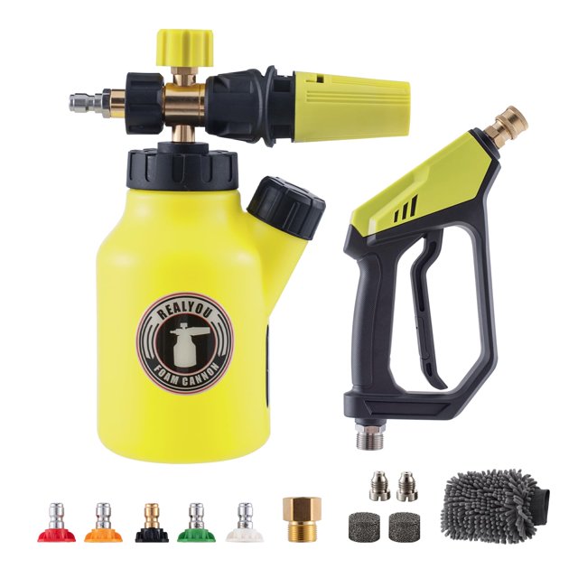 Pistola hidrolavadora REALYOU con cañón de espuma, kit para lavado de autos, conector rápido de 1/4 de pulgada, 5 boquillas para hidrolavadora
