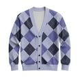 thumbnail image 6 of QHRMKOG Men's Cardigan Sweaters Relaxed Fit Long Sleeve V Neck Cardigan Fashion Color Block Argyle Graphic Cardigan Sweaters Fall Vintage Knitted Ribbed Sweater Purple M, 6 of 7