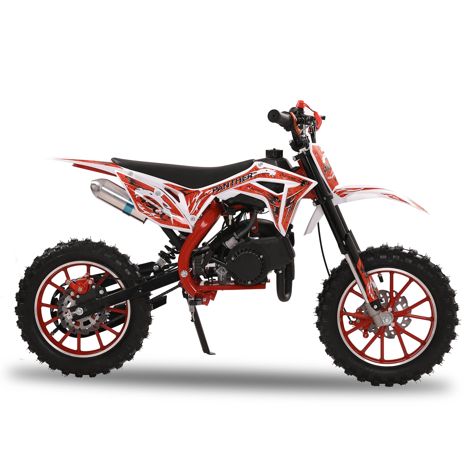 Fompes 2-Stroke Kids Dirt Bike 49cc Gas Power Motocross Off Road Mini Motorcycle Pocket Motorbike with Front Rear Disc Brakes Shock Absorption Springs Ideal Birthday for Boy Girl