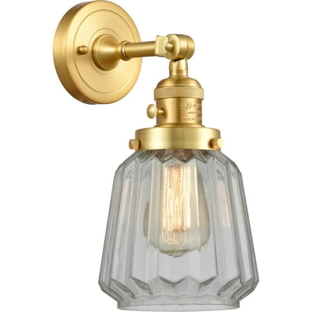 

Satin Gold Tone Wall Sconces 6 Wide Steel/Cast Brass/Glass Medium Base 1 Light Fixture