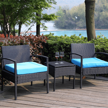 PROHIKER 3 Piece Patio Conversation Bistro Set Outdoor Chat Furniture, Balcony Furniture Patio Chairs Set w/Table and Cushions, Porch Furniture Set for Pool Garden Outdoor, Blue