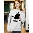 thumbnail image 3 of Black Cat Creepy Crazy Eyes Halloween Shirt Crewneck Sweatshirt, S, White, 3 of 6
