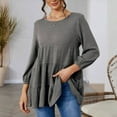 thumbnail image 2 of MeetoTime Long Sleeve Peplum Tops for Women Fall Babydoll Shirts Solid Color Crew Neck Tunics Pullover, 2 of 4