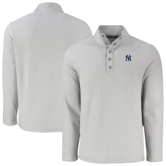 Men's Cutter & Buck Gray New York Yankees Hunts Point Eco Textured Fleece Recycled Half-Snap Sweatshirt