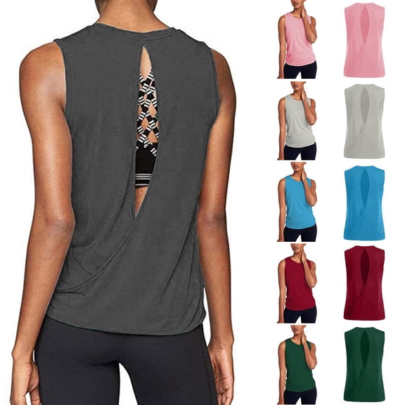 CAIXIA Workout Clothes for Women Sleeveless Tank Tops for Women Crewneck T-Shirt Yoga Workout Casual Athletic Loose Fit Gym Clothes,Blue
