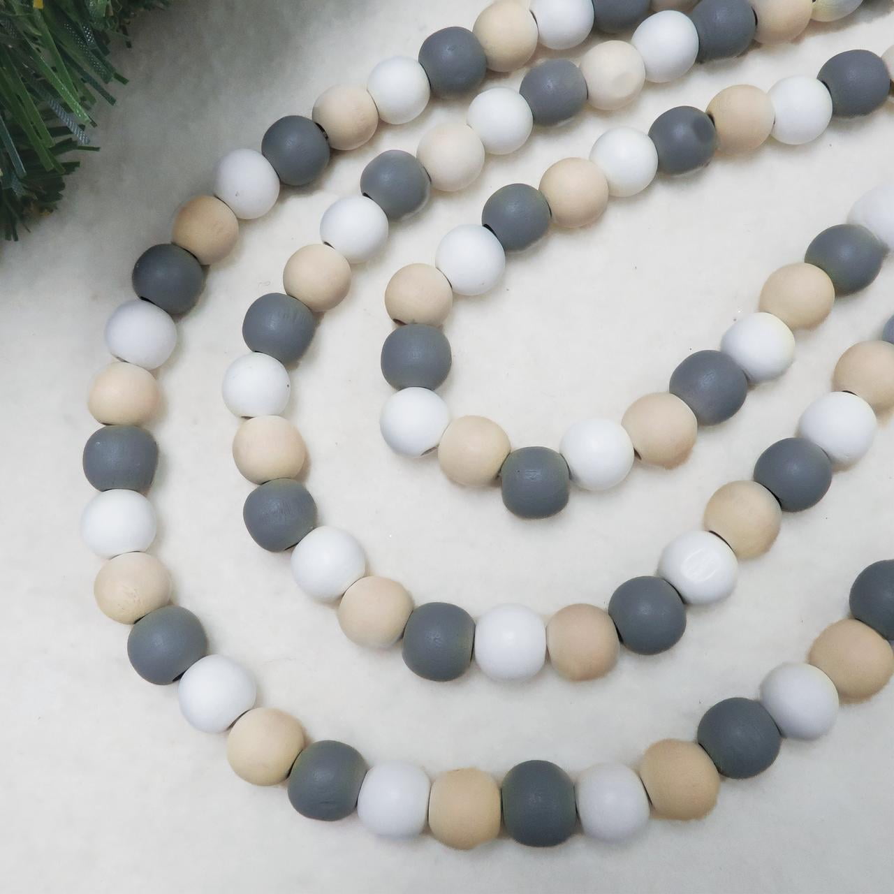 Holiday Time Gray, White & Natural Wood Bead Christmas Garland, 12