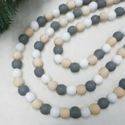 Holiday Time Gray, White & Natural Wood Bead Christmas Garland, 12''