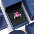 thumbnail image 5 of Gem Stone King 7.92 Ct Octagon Pink Created Sapphire London Blue Topaz 925 Sterling Silver 3-Stone Ring (Size 6), 5 of 6