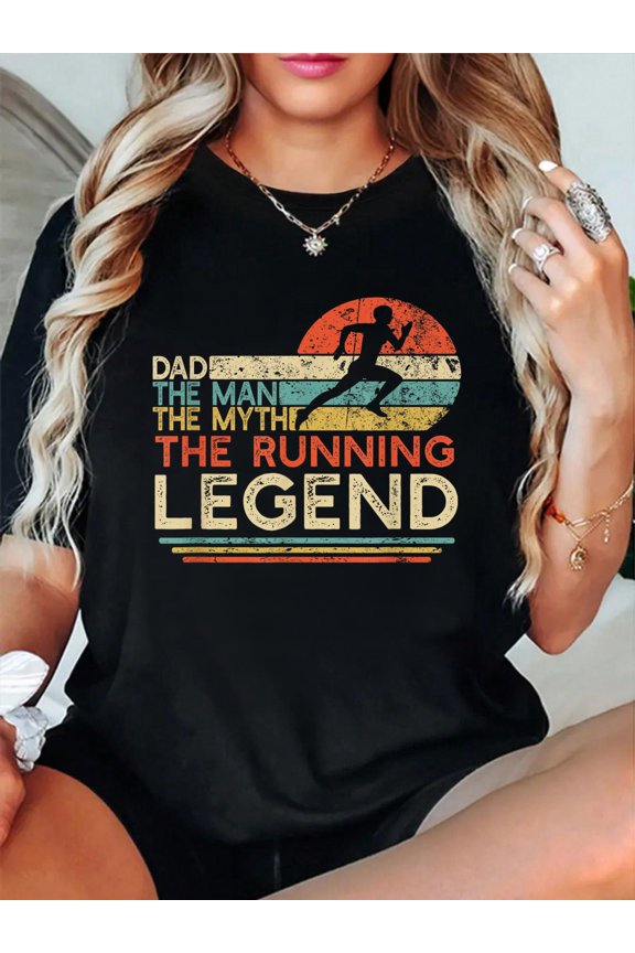 100% Cotton Vintage Running Dad The Man The Myth The Legend Runner Gift T-Shirt Women's Men's Graphic Tee Casual Tops