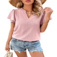 thumbnail image 1 of Women‘s Ruffle Short Sleeve V Neck Solid Color Blouse Tunic Top Basic Shirts Plus size, 1 of 6