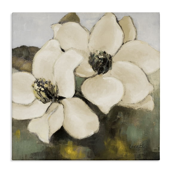 Stupell Industries Magnolia Blossom Duo Botanical & Floral Painting Gallery Wrapped Canvas Art Print Wall Art, 17 x 17