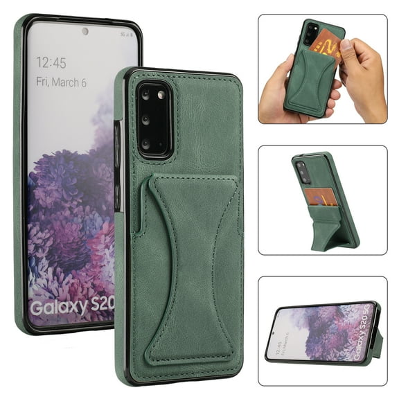 TOP SHE Case for Samsung Galaxy S20 Cell Phone (6.2 Inch) - Synthetic Leather Protective Case with Card Slot / Kickstand, Slim Fit Lightweight Simple Fashion Cover (Green)