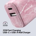 thumbnail image 3 of Powertek Marble Dual Port Wall Charger, Pink, 20W USB-C PD + 18W USB-A, Fast Charging, Charge Two Devices, Efficient Performance, 3 of 5