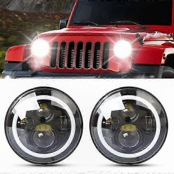 2 Pack 7 Inch IP68 Waterproof LED Headlights 6500K 75W Hi/Lo Beam for Off-Road Vehicles