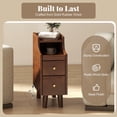 thumbnail image 3 of Barara King Solid Wood Side Table Narrow Nightstand with Pull-out Tray 2 Storage Drawers for Bedroom Living Room Sofa Side Storage Furniture, Brown, 3 of 4