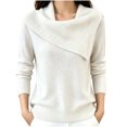 thumbnail image 3 of SEROYE Women's Ribbed Knit Sweaters Asymmetric Collar Solid Long Sleeve Casual Pullover Tops for Spring Fall (M, White), 3 of 7