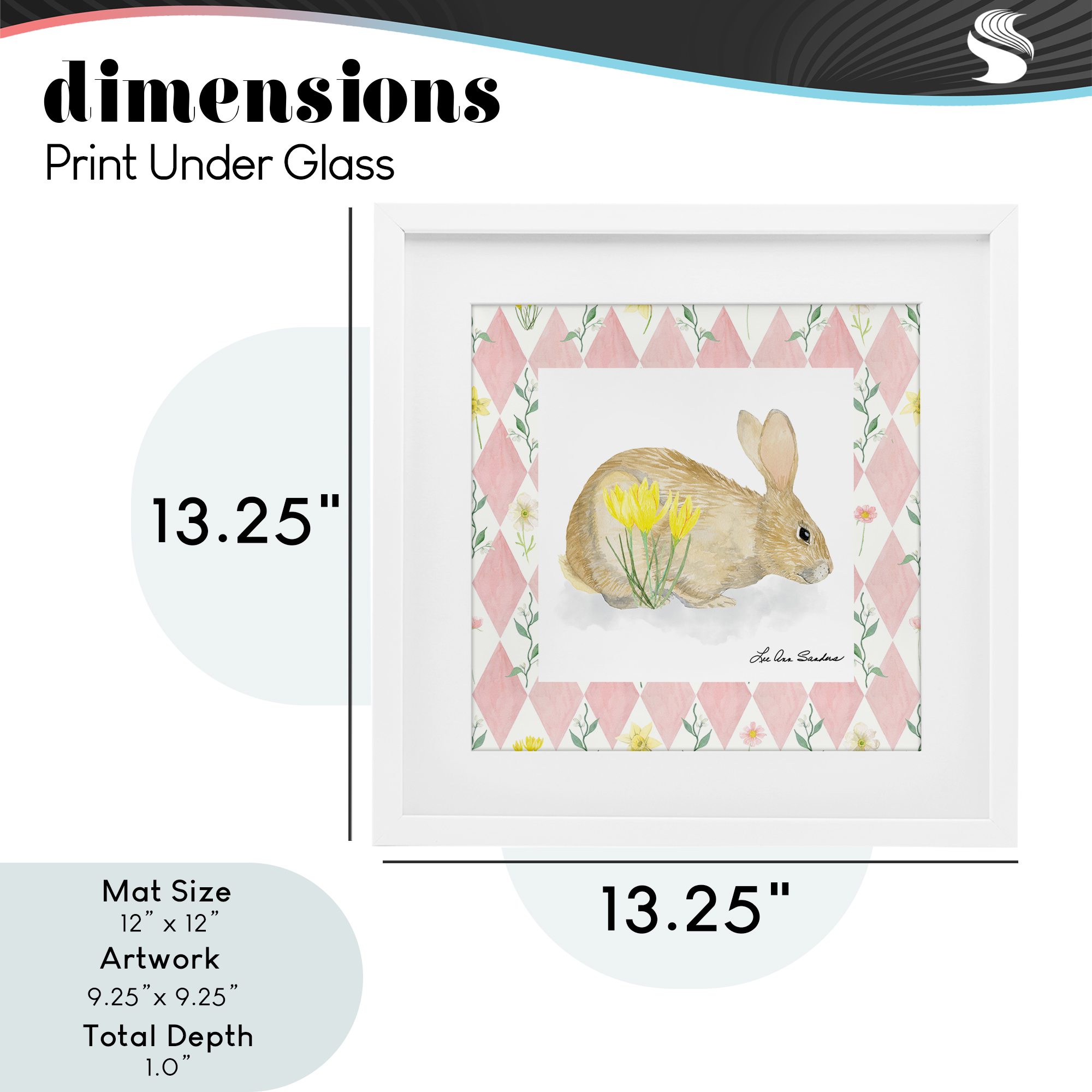 Buttercup Bunny on Pink Argyle White Framed Print Under Glass, design by Lee Ann Sanders