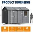 thumbnail image 3 of Resin Storage Shed with Floor, Cuoote 10x8 FT Outdoor Plastic Garden Shed with Windows, Lockable Door, Wood Grain Tool Shed for Backyard, Patio, Lawn, 3 of 8