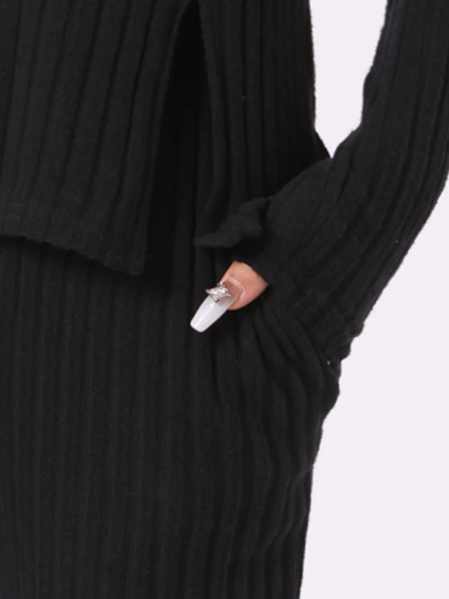 DARING DIVA Women's Knit Long Sleeve Ribbed Sleepwear Soft Crewneck Sets XL Black