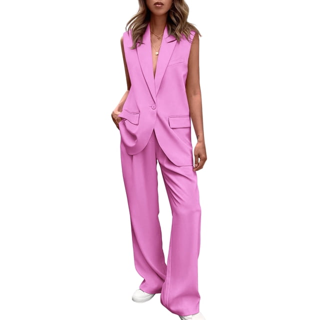 Conjunto de Pantalón Elegante de 2 Piezas para Mujer PRETTYGARDEN Rosa Talla L