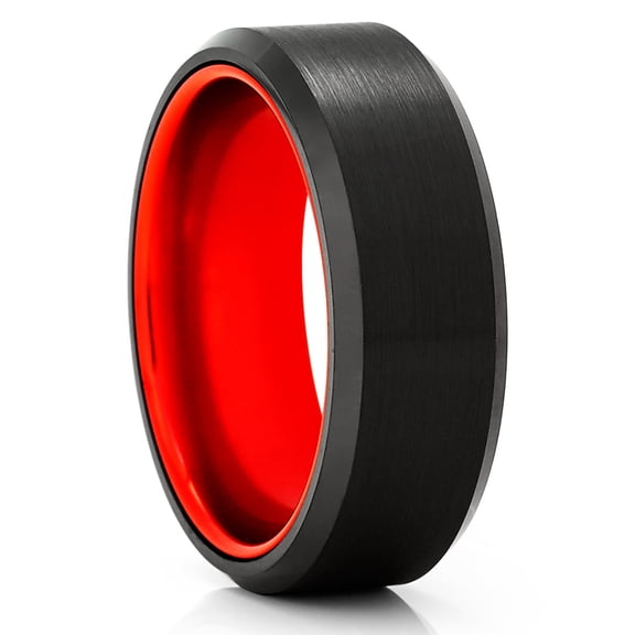 Red Tungsten Wedding Ring,8mm Black Wedding Ring,Engagement Ring,Anniversary Ring,Tungsten Carbide Ring