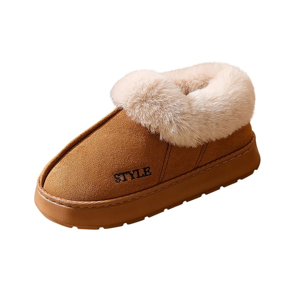 Coffee Women'S Casual Winter Snow Boots Warm Fleece Lined Indoor Outdoor Slippers Style Comfortable Thick Sole Round Toe House Shoes